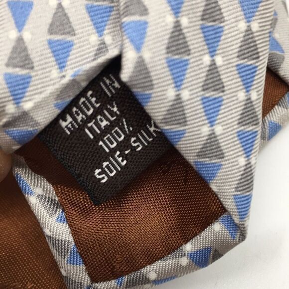 Lancel Paris 100% Silk Geometric Blue and Gray Tie Made in Italy - Picture 8 of 14